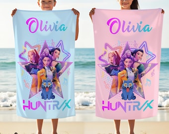 Personalized Kpop Beach Towel With Name,Mira Rumi Zoey Character Towel,Kid Birthday Gift,Summer Beach Outdoor Activities and Fan Collection
