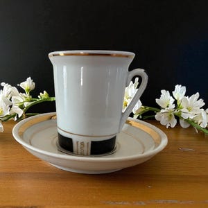 Vintage Black & Gold Porcelain Teacup and Saucer: Mid-Century Modern Tea Set