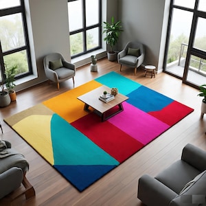 Modern Abstract Hand-Tufted Wool Rug: Colorful Kids Room Decor