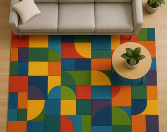Handmade Colorful Rug– Modern Abstract Area Rug for Living Room | Bold Multicolor Statement Decor