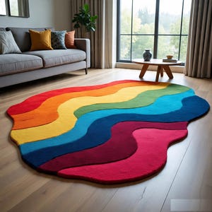 Hand-Tufted Wool Rug: Colorful Wave Abstract Design, Kids Room Decor