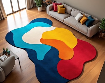 Abstract Multicolor Organic Rug – Modern Artistic Area Carpet for Living Room or Bedroom