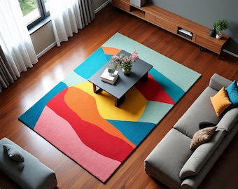 Hand Tufted Abstract Wool Rug Modern Colorful Living Room Designer Statement Area Rug