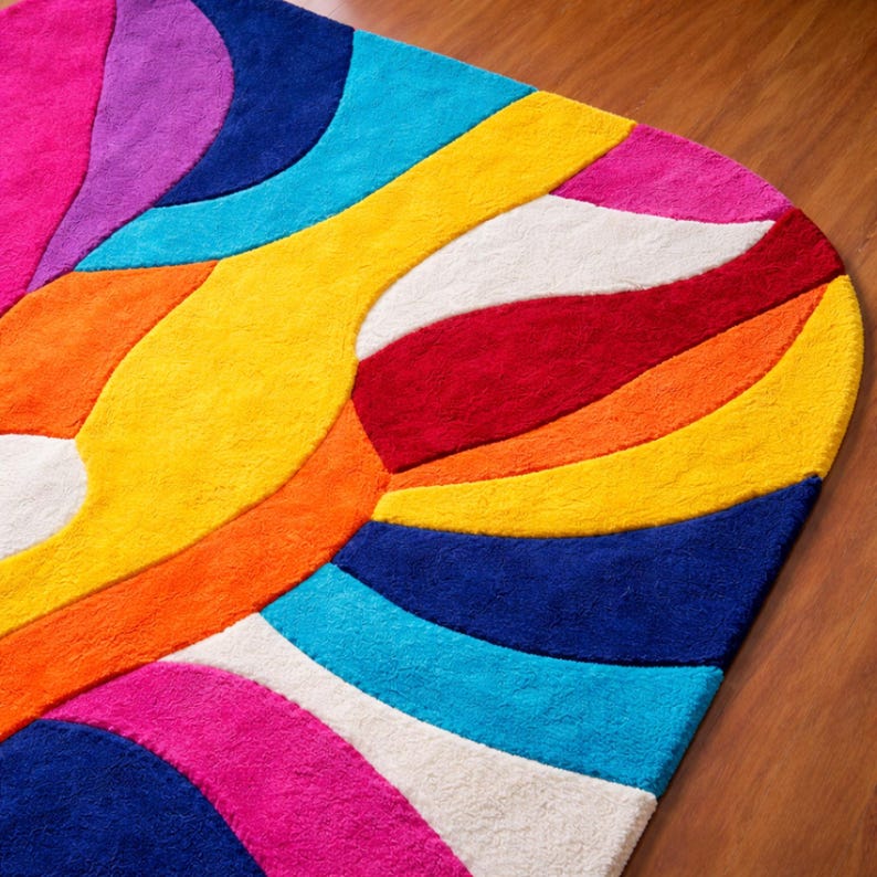 Vibrant Abstract Wave Rug – Large Artistic Area Rug With Organic Shapes ...