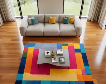 Handgemachter Tufted Teppich Moderner Abstrakter Geometrischer Teppich Bunter Teppich Wohnzimmer Teppich