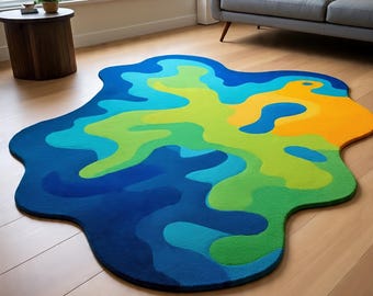 Vibrant Abstract Area Rug – Irregular Topographic Design in Multicolor for Modern Living Rooms