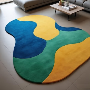 Abstract Color Wave Wool Rug - Hand-Tufted Modern Design