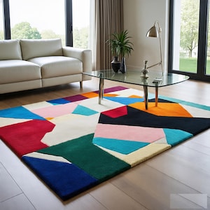 Hand-Tufted Wool Rug: Vivid Abstract Design, 8x10 Custom Area Rug
