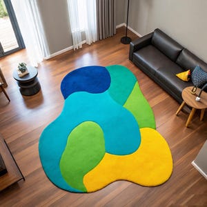 Hand-Tufted Wool Rug: Vibrant Abstract Scroll Design, 8x10 Area Rug