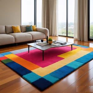Hand-Tufted Wool Rug: Bright Abstract Design, 8x10 Area Rug