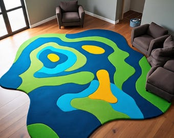 Speels vloerkleed met kleurblokken in aardetinten | Op maat gemaakt uniek handgetuft vloerkleed | Moderne woondecoratie