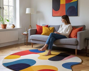 Hand-Tufted Wool Rug: Modern Abstract Colorful Area Carpet