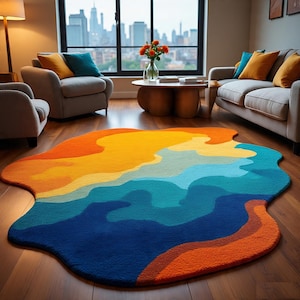 Hand-Tufted Wool Rug: Modern Abstract Wave Design