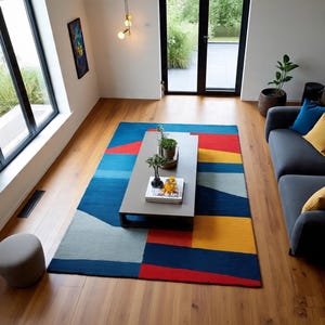 Abstract Hand-Tufted Wool Rug: Multi-Color Modern Design