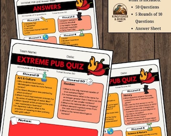 EXTREME DIFFICULT Pub Quiz | 10 Rounds, 50 Questions | Digital Trivia Game with Answer Sheets