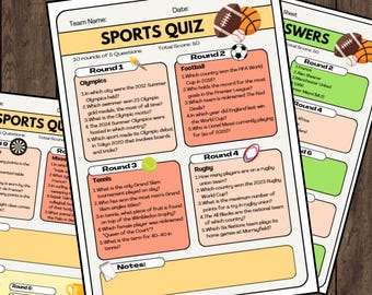 PRINTABLE Sports Quiz | 10 Rounds, 50 Questions | Digital Trivia Game with Answer Sheets
