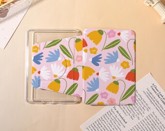 Fancy Floral Series Detachable Kindle Case with Clear Back,Kindle PaperWhite 12/11/10 Magnetic Case,Kindle Colorsoft Case,Minimalist Gift