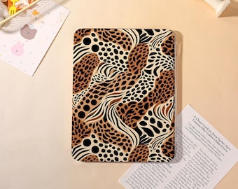 Brown Leopard Print iPad Case for iPad Pro 2025-13"/11",iPad Air 7/6/5th,iPad Mini 7/6/5th Cover,Custom iPad Case with Pencil Holder,Gift