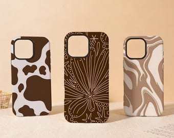 Brown Simple Series Tough Phone Cover for iPhone 17 Pro/ProMax 16 16e 15 14 13,Glossy/Matte iPhone Air SE XS XR Mini Magsafe Case,Gift
