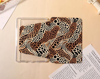 Brown Leopard Print Detachable Kindle Case with Clear Back,Kindle PaperWhite 12/11/10th Magnetic Case,Kindle Colorsoft Case,Gift for Her