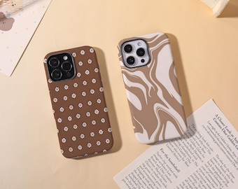 Brown Simple Series Tough Phone Cover for iPhone 17 Pro/ProMax 16 16e 15 14 13,Glossy/Matte iPhone Air SE XS XR Mini Magsafe Case,Gift
