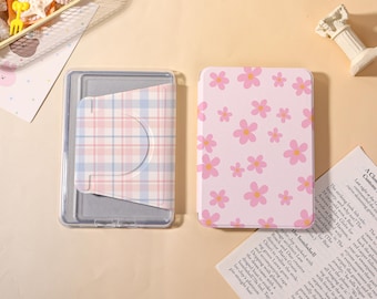 Plaid and Floral Detachable Kindle Case with Clear Back,Kindle PaperWhite 12/11/10th Magnetic Case,Kindle Colorsoft Case,Minimalist Gift