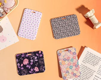 Flower Leopard Card Holder,Personalized Badge Holder for Professionals,Fashional Name Card Protector,Horizontal/Vertical Hard ID Card Holder