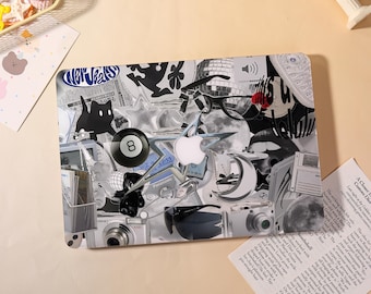 Silver-White Collage Macbook Case for 2025 M5 Pro 14 A3434,Macbook Air 15/13/11",Macbook Pro 13/14/15/16 M1 M2 M3 2024 2023 2022 Laptop Case