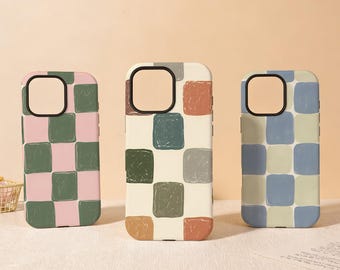 Colorful Square Plaid Series Tough Phone Cover for iPhone 17 Pro/ProMax 16 16e 15 14 13,Glossy/Matte iPhone Air SE XS XR Mini Magsafe Case