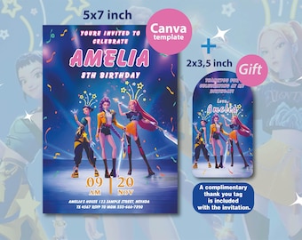 Kpop Demon Hunters Birthday Invitation - Canva Template (Digital Download)