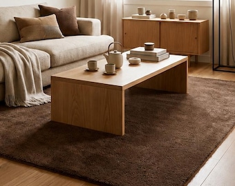 Chocolate Brown Area Rug, Hand Tufted Wool Rug, Modern Minimalist Living Room Carpet, Plush Floor Rug, Soft Bedroom Rug, Handmade Home Decor