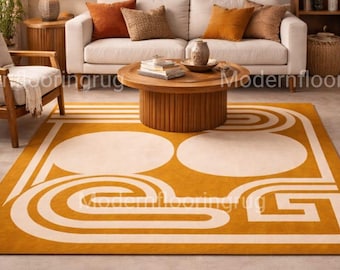 Mustard Yellow Wool Rug | Hand Tufted Geometric, Mid Century Modern Rug For Living Room Area Rugs 8x10 9x12