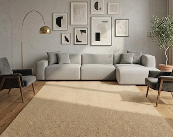 Hand Tufted Wool Rug, Beige Area Rug, Modern Minimalist 8x10 Rug, Neutral Living Room Rug, Handmade Luxury Wool Carpet 9x12