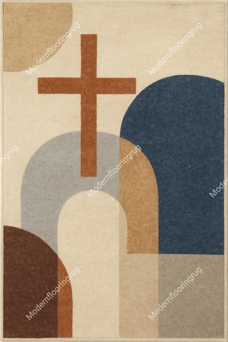 Hand Tufted Minimalist Christian Cross Handmade Wool Area Rug ...