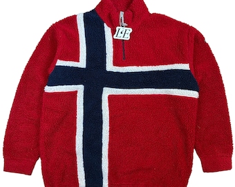 Mens Vintage Napapijri Geographic Sherpa Fleece 90s Quarter Zip Pullover Size L