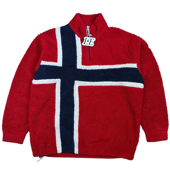 Napapijri, Mens Vintage Napapijri Geographic Sherpa Fleece 90s Quarter Zip Pullover Size L