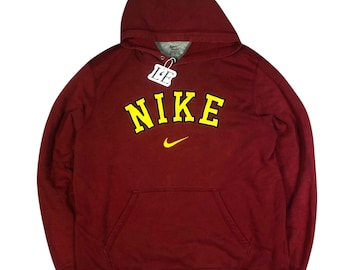 Sudadera con capucha Nike Center Logo para hombre, estilo vintage de los años 90, color rojo, talla M