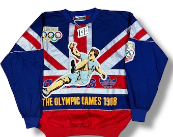Vintage herensweater Adidas Olympische Spelen 1948 in Londen, Engeland, maat L-XL