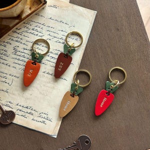 Personalized Vegan Leather Keychain with Custom Name or Initials – Handmade Carrot Key Fob Gift for Her – Customized Monogram Key Ring