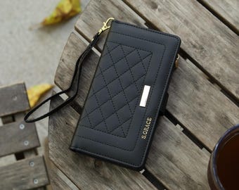 Personalized Pixel Case 9 Pro XL, 8A, 7A丨Customized Vegan Leather Phone Case Initials Name Engraved丨Crossbody Stripe Wallet Case