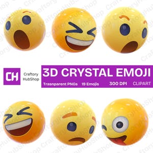 19 Crystal Emoji Clipart PNG, 3D Watercolor Style Icons, Printable Digital Emojis for Cards, Scrapbooking & Creative Design Projects