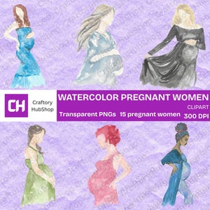 15 Watercolor Pregnant Women Clipart Maternity Mom Png Printable Baby Shower Invitation Digital Download Motherhood Clipart Set