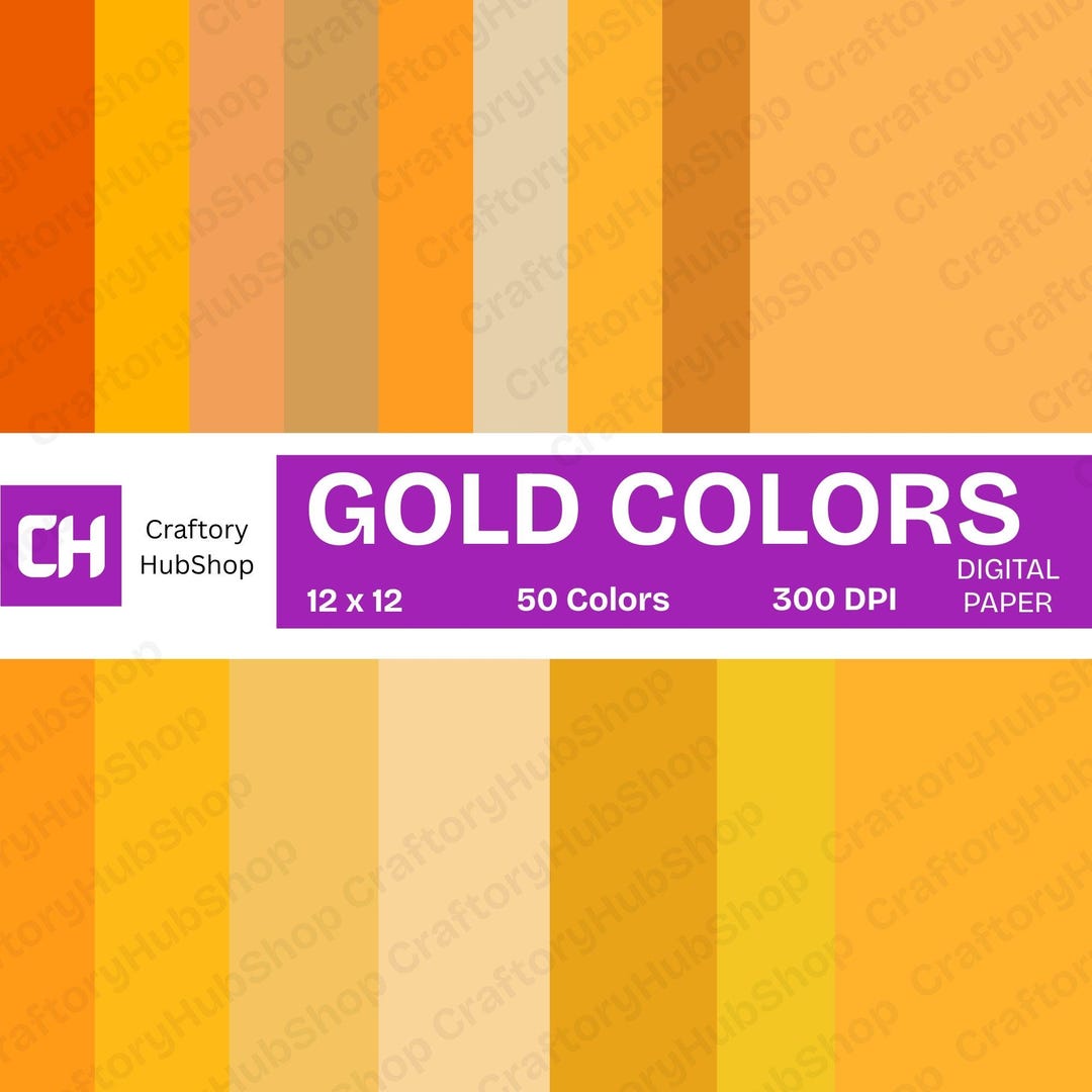 50 Solid Gold Colors Digital Paper Printable Backgrounds, 12x12 JPG ...