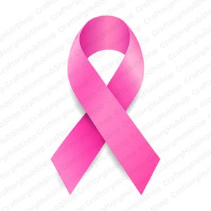 Könnte beinhalten: Ein rosa Band, ein Symbol für Brustkrebs-Aufklärung, wird vor einem weißen Hintergrund dargestellt. Das Band hat einen leuchtenden Rosaton, einen glänzenden Glanz und einen leichten Schatten, der ihm ein dreidimensionales Aussehen verleiht. Das Design ist einfach und elegant.