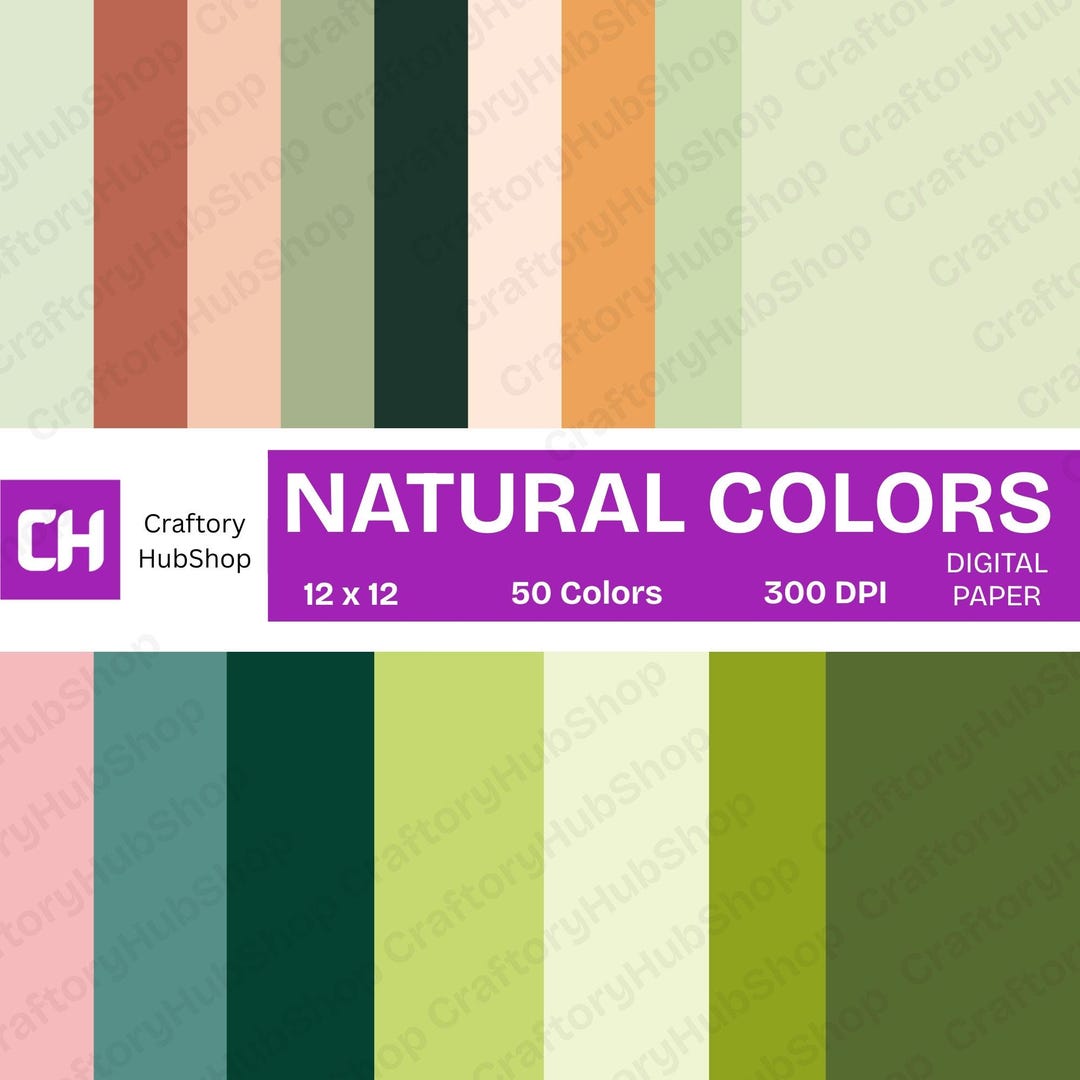 50 Solid Natural Colors Digital Paper Printable Backgrounds 12x12 JPG ...