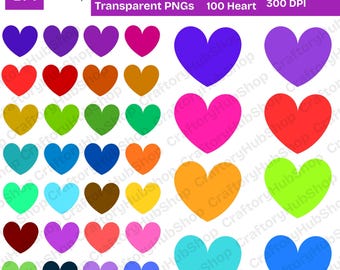 100 Heart Clipart Printable Love PNG Transparent Background Romantic Heart Images Digital Clipart Set