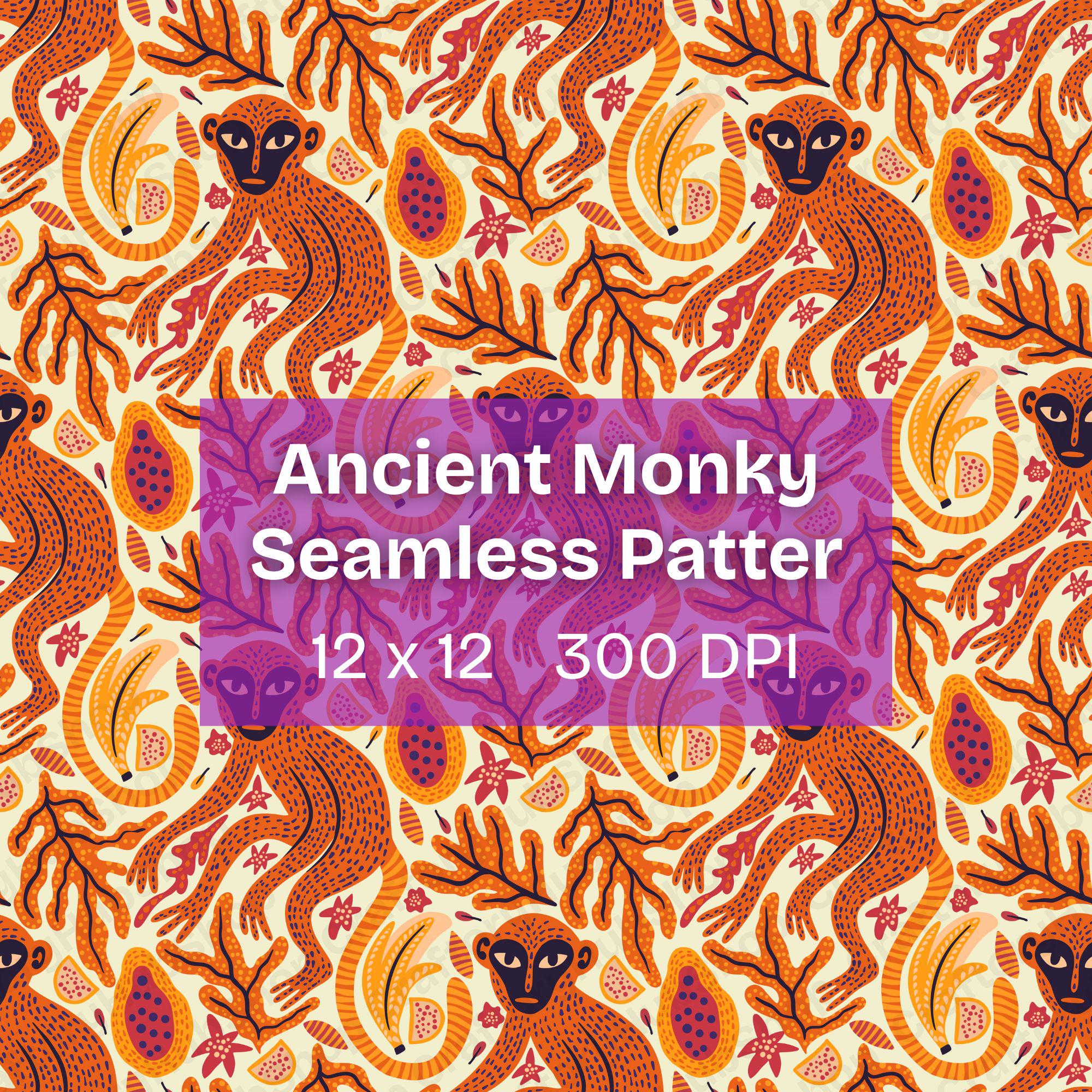 Ancient Monkey Seamless Pattern Digital Paper, Tribal Decorative Prints ...