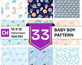 Baby Boy pattern Baby Printable Cute Nursery Digital Paper Set for Scrapbooking Crafts and Invitations