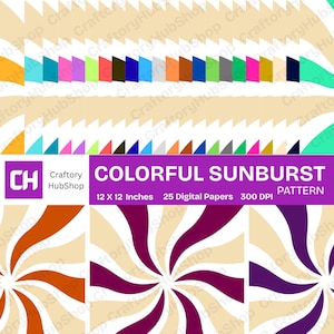 25 Sunburst Digital Paper Printable Background Abstract Style 12x12 Inch Scrapbook Paper Seamless Sunburst Pattern Print Pack