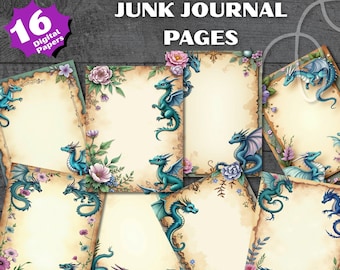 Dragon Junk Journal Kit, Dragon Scrapbook Paper, Animal journal, Digital Ephemera, Printable Fantasy Pages